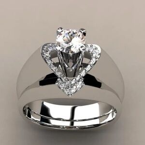 Elegant Silver tone Heart Ring with Crystal Accents (5)